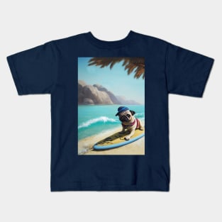 Pug surfing Kids T-Shirt